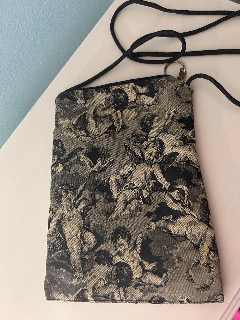 Handcrafted Janine King Designs Angel Cherub Tapestry Crossbody Bag - Picture 2 of 11